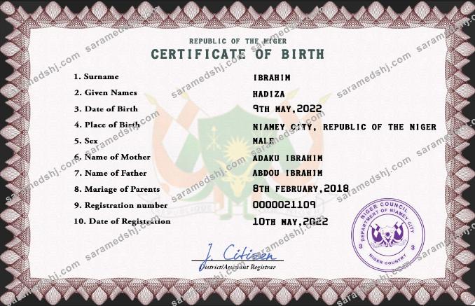 Niger vital record birth certificate PSD template